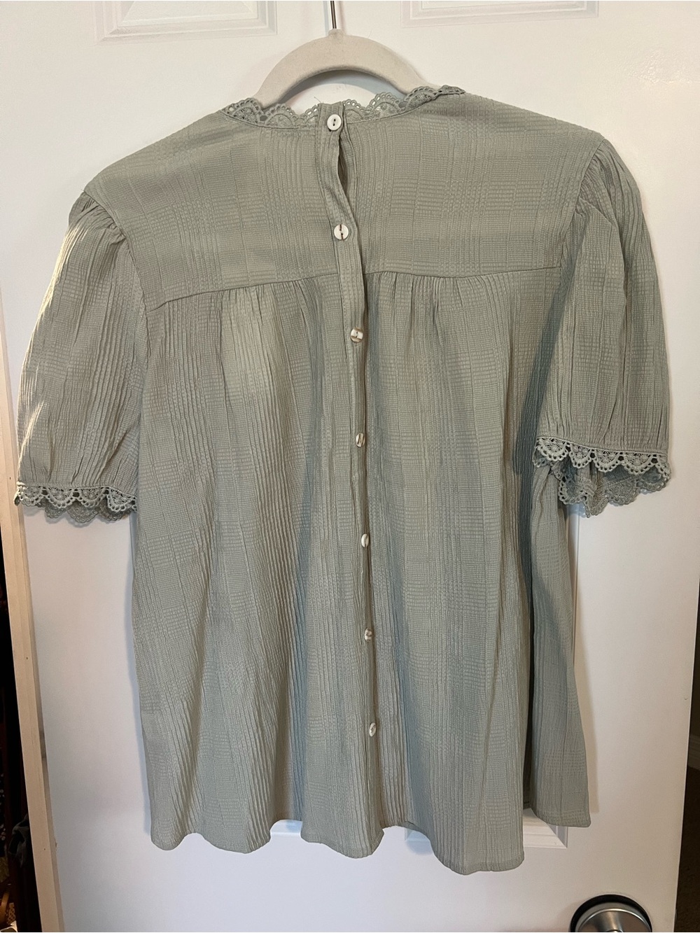 Sage Lace Yoke Puff Sleeve Top - Picture 2 of 4
